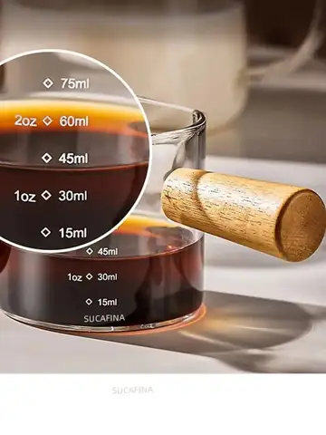 [Hot Sales] 75ml Glass Espresso Measuring Cup Double/Single Mouth Glass Milk Jug with Handle Glass Scale Measuring Mugs