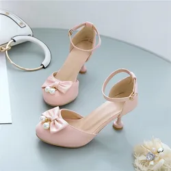 Baby Girl Princess Shoe High Heel Bow Children Leather Shoe Wedding Birthday Party Girls Shoe