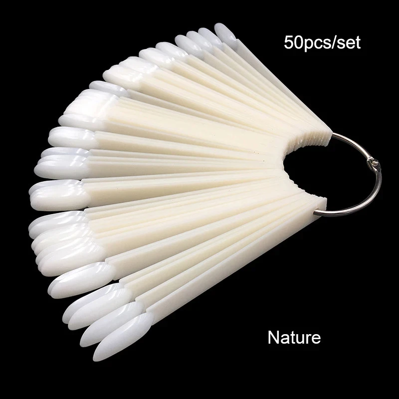 50PCS False Nails Tip Gel Nail Polish Color Chart Display Nature Clear Black Fan Shape Fake Nails Art Tool For Practice Manicure