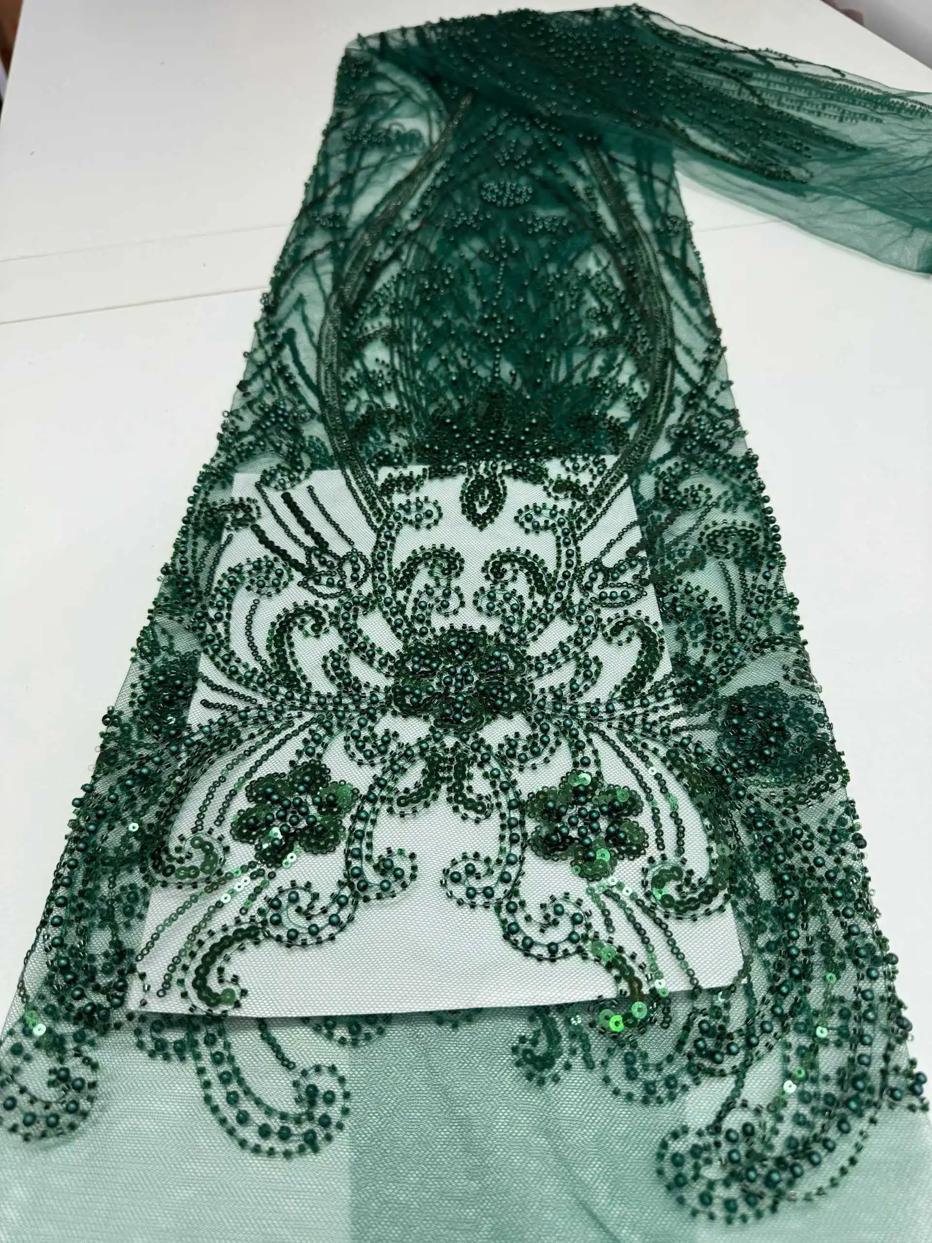 

Hot Sale Tulle Lace Fabric With Beads Sequins 2026 New African Nigerian French for High End Wedding Party Bride Sewing Dresses