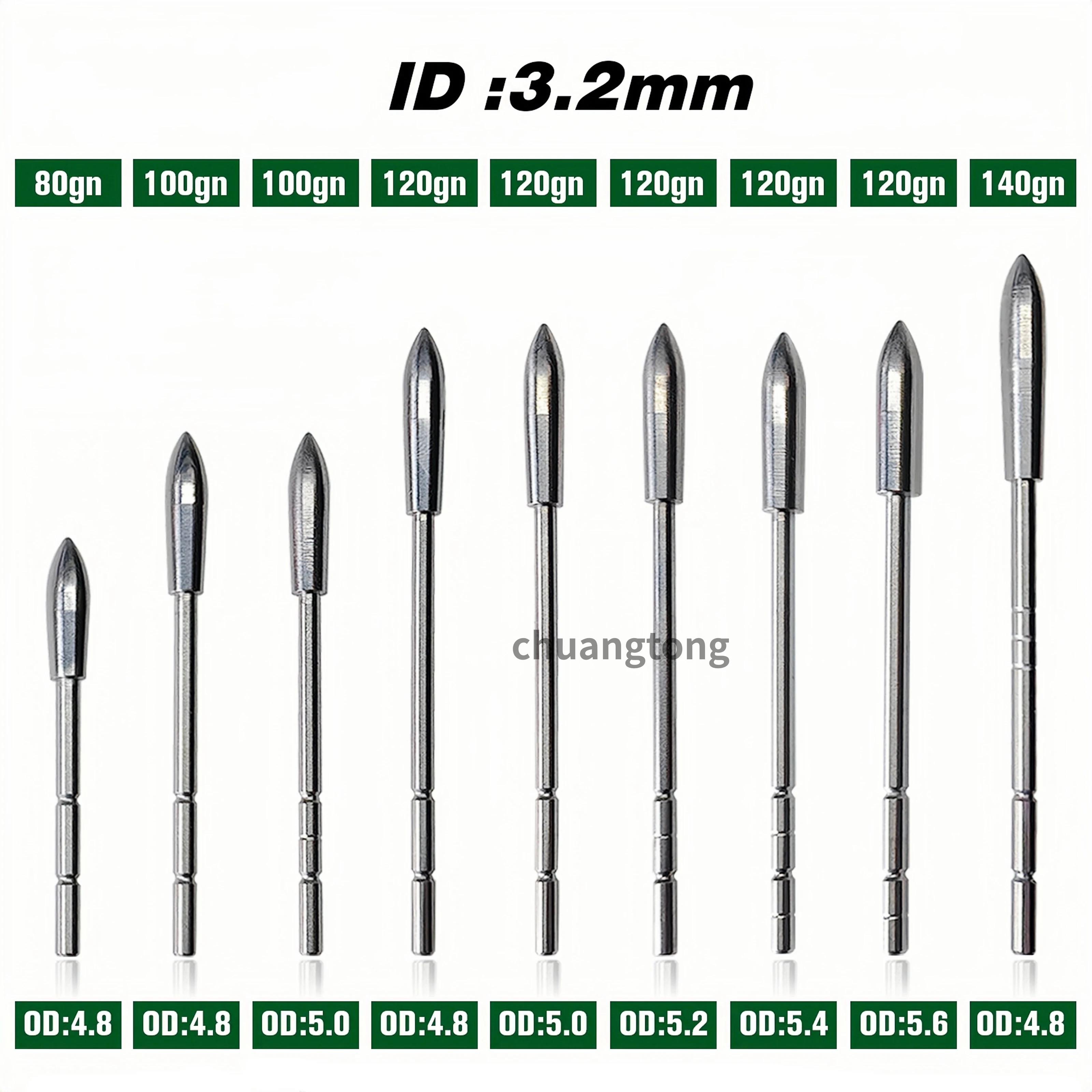 12pcs [Musen] id3.2mm hardened stainless steel arrow points tips used for training arrows in reverse compound competitions