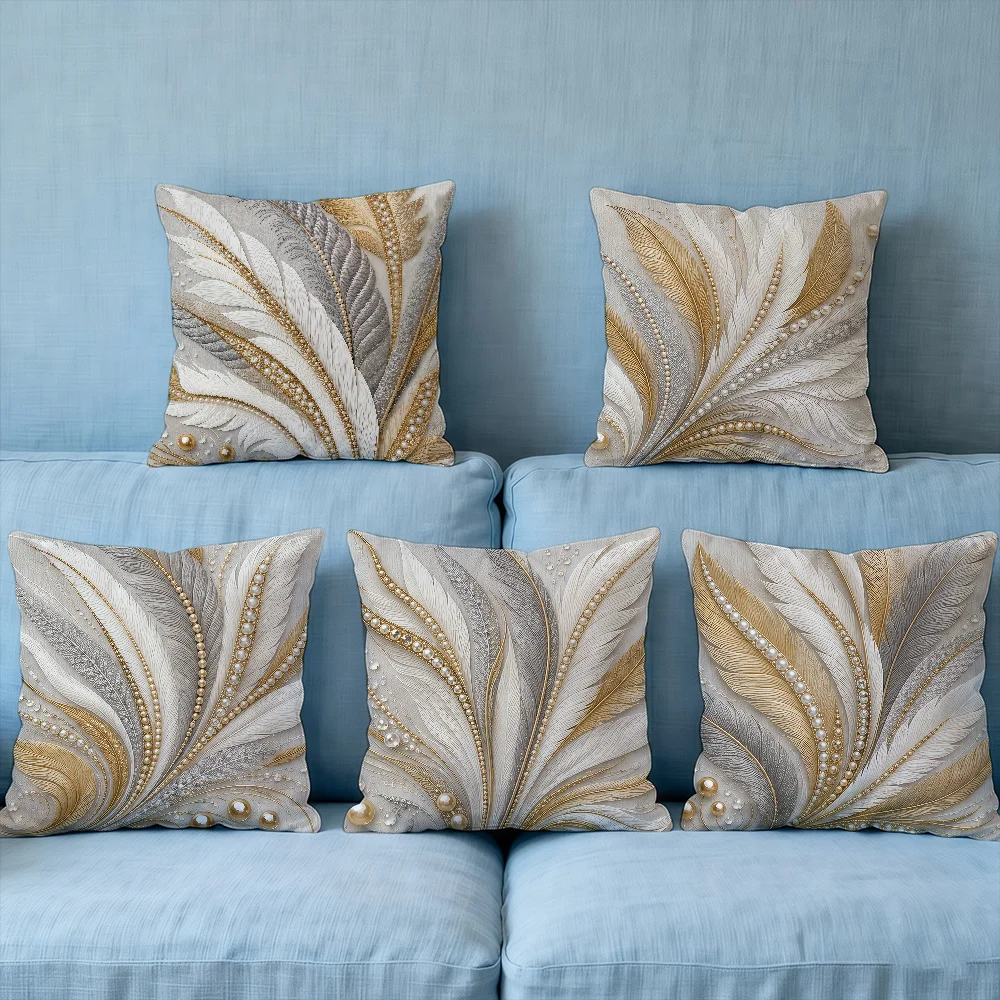 Light Luxury Feather With Gold Plating Cushion Cover Decorative Throw Pillow Modern Square Romantic Couch Sofa Bed Car
