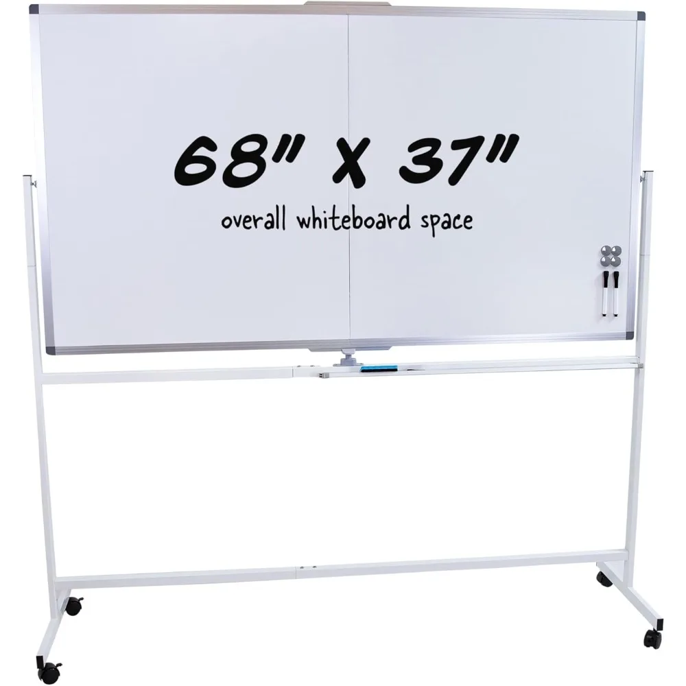 سبورة بيضاء مغناطيسية دوارة - لوحة مسح جافة مزدوجة الجوانب مقاس 68 × 37 مع عجلات للمكتب أو المدرسة أو المنزل #1