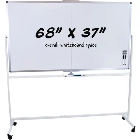 Tableau blanc magnétique roulant – Tableau effaçable à sec double face 68 x 37 avec roulettes pour le bureau, l'école ou la maison