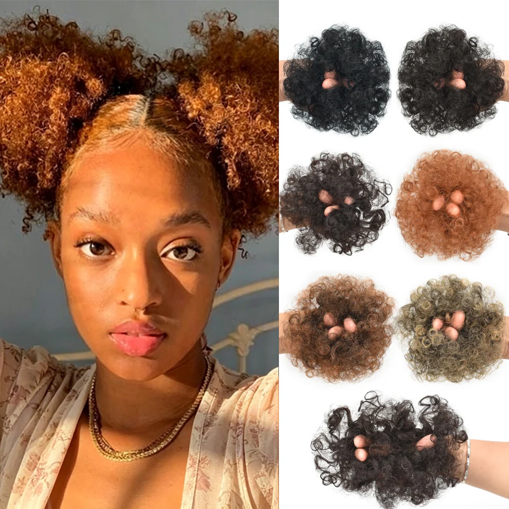 EASTSECRET Coque de Cabelo Sintético Afro Puff Curto, Extensão de Rabo de Cavalo Puff para Crianças, Coque de Cabelo Puff para Uso Diário e Festivais