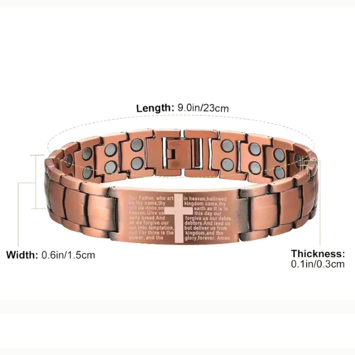 Mens Magnetic Bracelets, Cross Copper Plating Bracelet with Double-Row Strength Magnets for Men Husband Dad Christmas Gifts