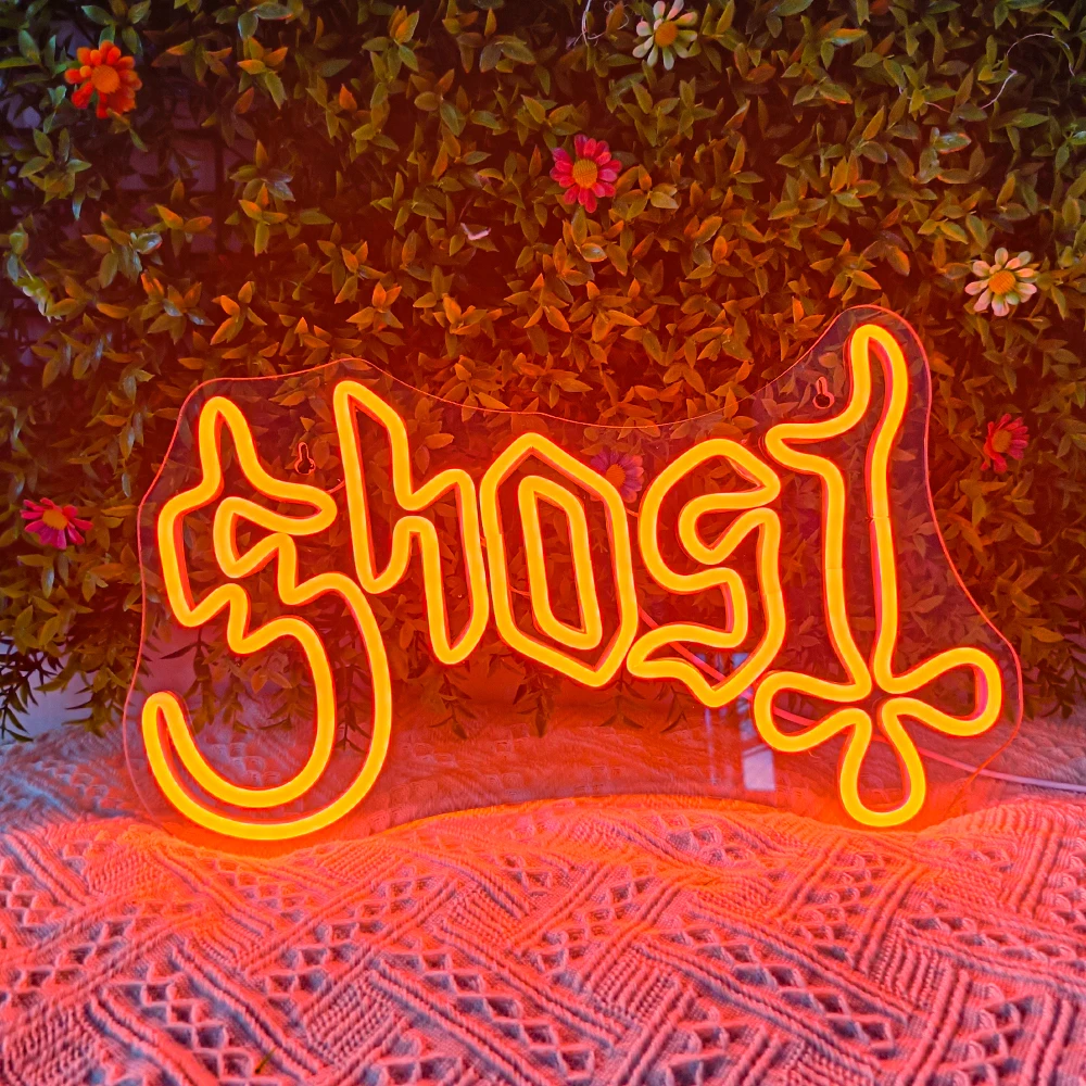 Ghost Neon Sign Art Halloween Decoration For Party Room Living Room Bar Happy Halloween Neon Light Dimmable Led Light Sign USB