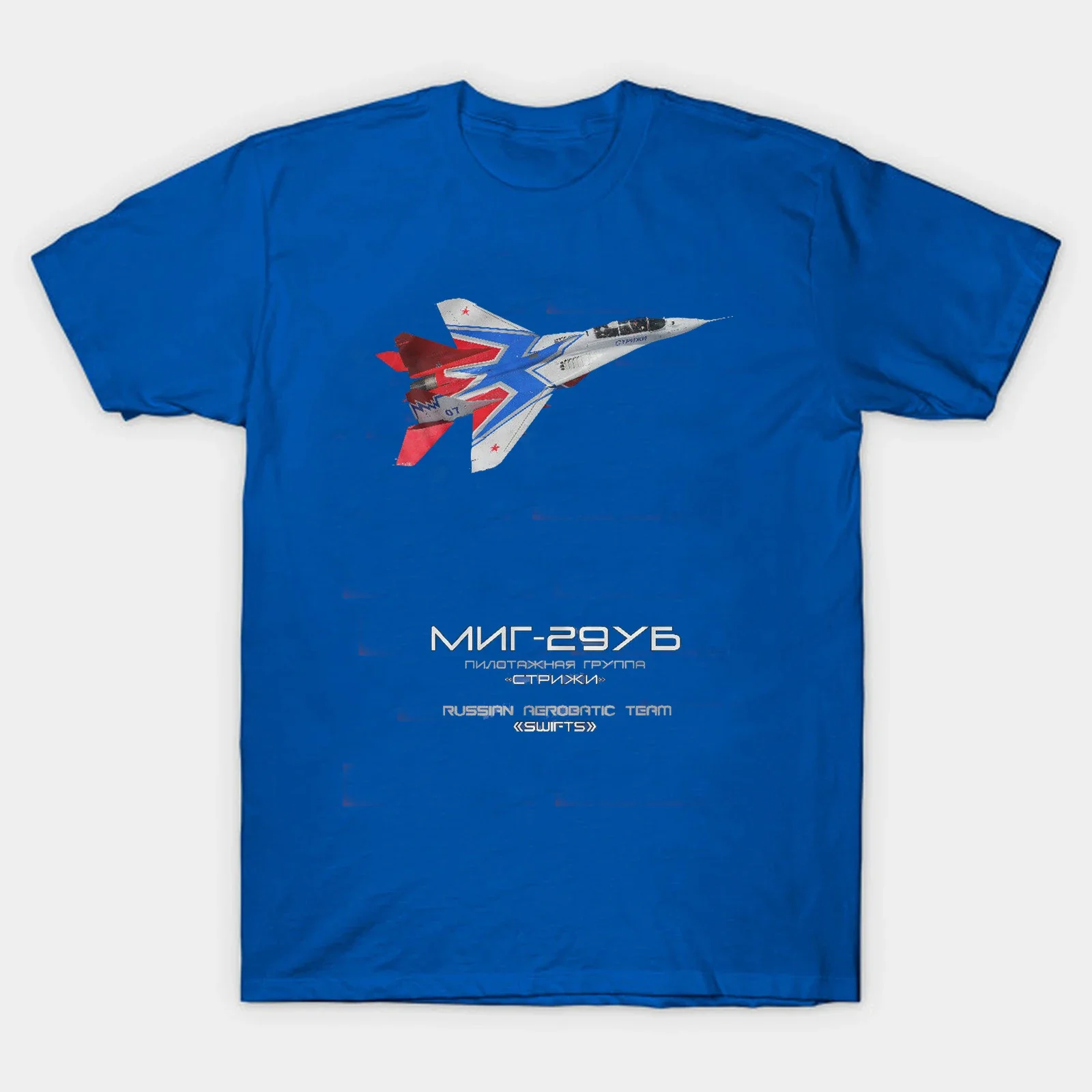 เสื้อยืดเครื่องบิน Russia Swifts Aerobatic Team MiG-29UB เสื้อยืดลําลองคอวีแขนสั้นผ้าฝ้าย 100% เสื้อหลวมใหม่ไซส์ S-3XL