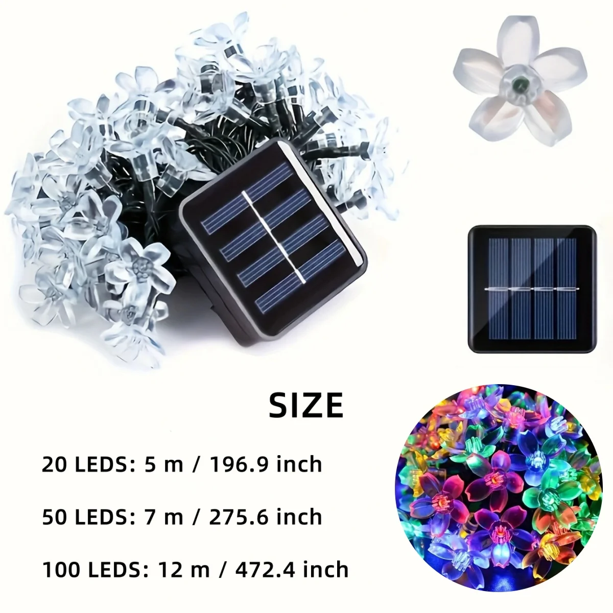 1 PC Cherry Blossom Solar Panel Light Outdoor String Lights Solar Powered Fairy Lights For Garden Decor