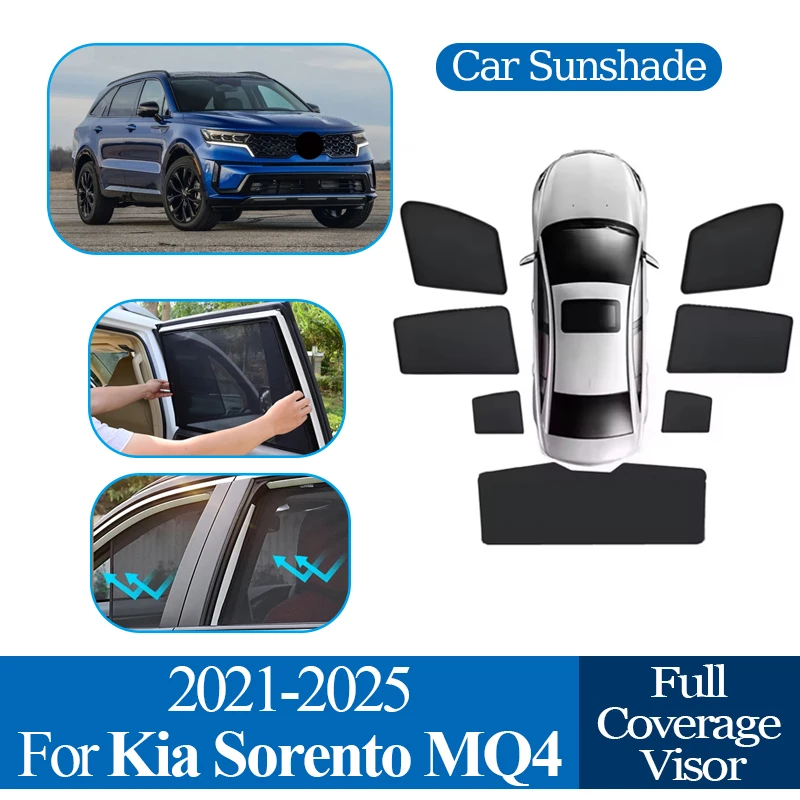 

For Kia Sorento MQ4 2021-2024 2025 Car Magnetic Coverage Sunshade Window Visor Breathable Sunblocking Curtain Privacy Protection