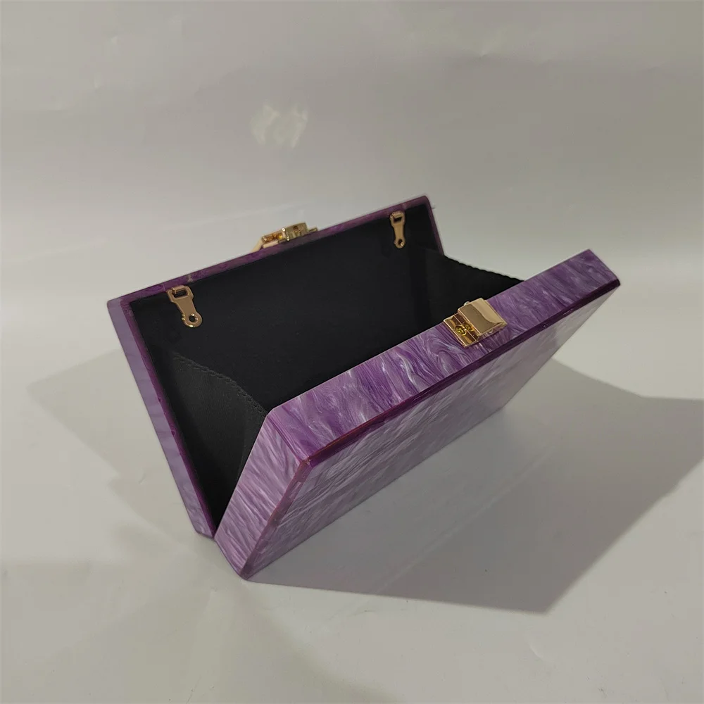 New Brand Luxury Pearl Purple Fashion Women Shoulder Bag Bead Handle Chain Acrylic Box Clutches Evening Wedding Party Purse Bags