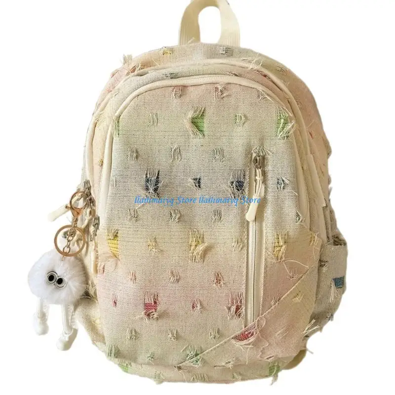 

573B Japanese Colorful Ripped Denims Backpack Large Capacity Student School Bag