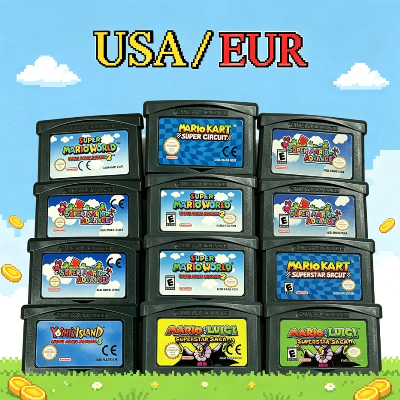 2026 *10 Stile 32-Bit-GBA-Spielmodule Bs Wario-Serie Videospielkonsolenkarte USA Island 3 Bros ADVANCE Golf Superstar Saga