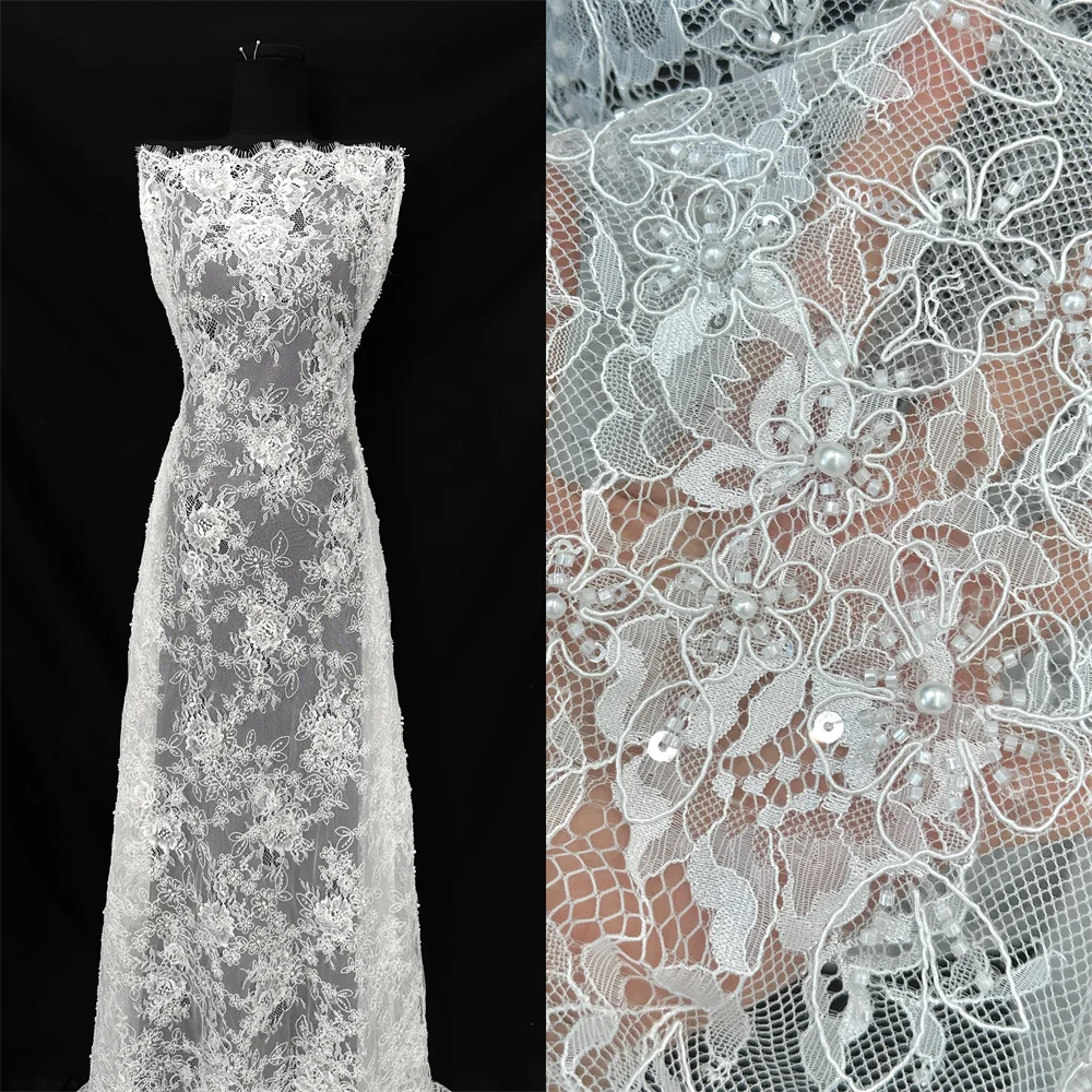 

2025 модная белая французская сетчатая кружевная ткань с вышивкой для жениха и блестками, африканская нигерийская кружевная ткань для свадебного платья, вечерние женские