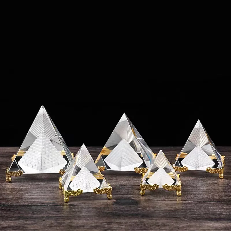 Gold Silver Crystal Glass Hollow Pyramid Egypt Pyramid Figurine Model Fengshui Ornament Office Home Decoration Paperweight