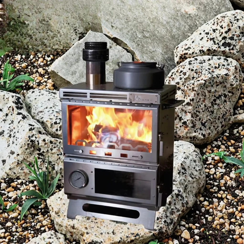 Estufa de leña plegable de acero inoxidable, horno, utensilios de cocina portátiles para acampar, senderismo y actividades al aire libre
