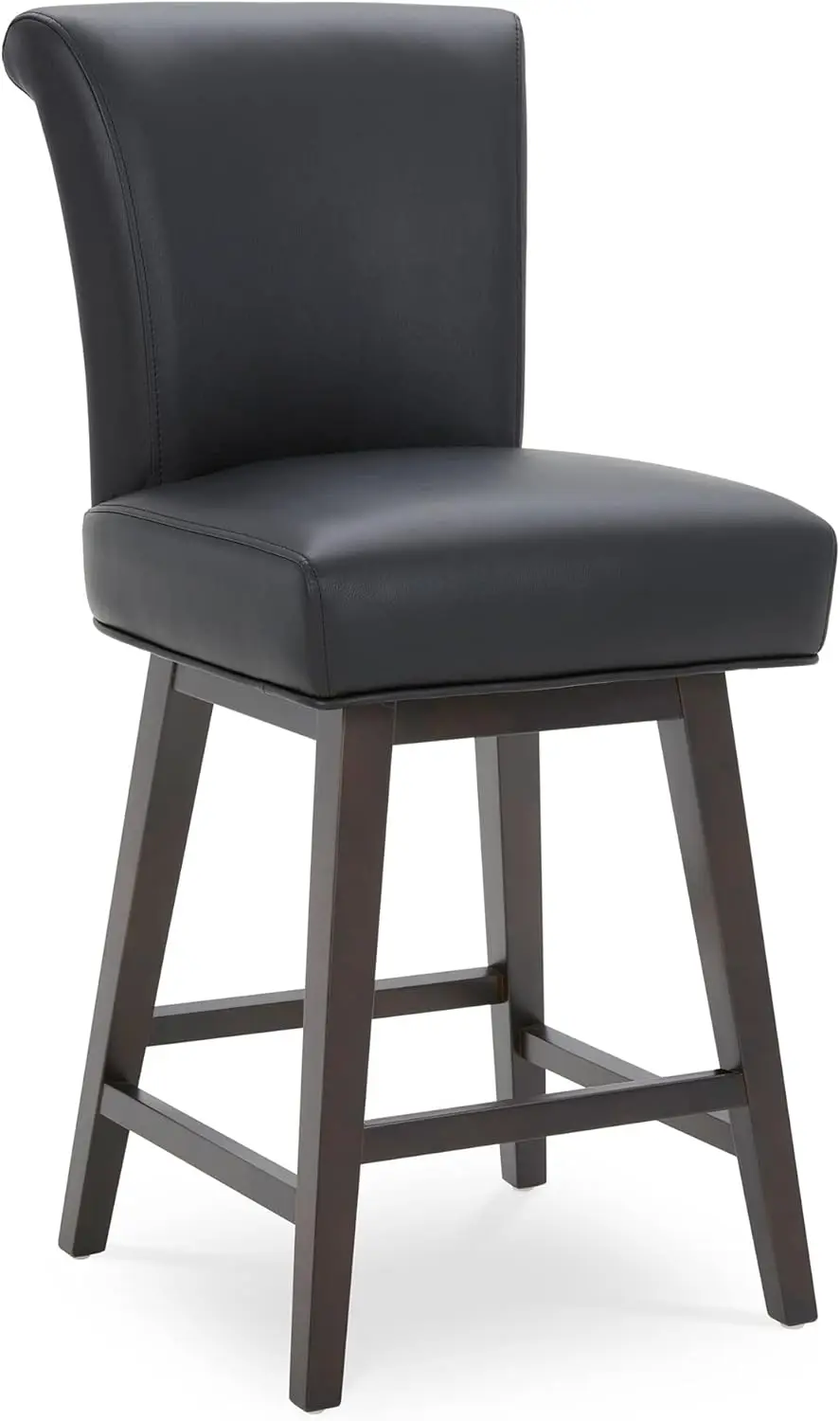 26 Inch Counter Height Swivel Bar Stool, FSC Certified Modern Upholstered Faux Leather Swivel Barstool Chair with Back, Black