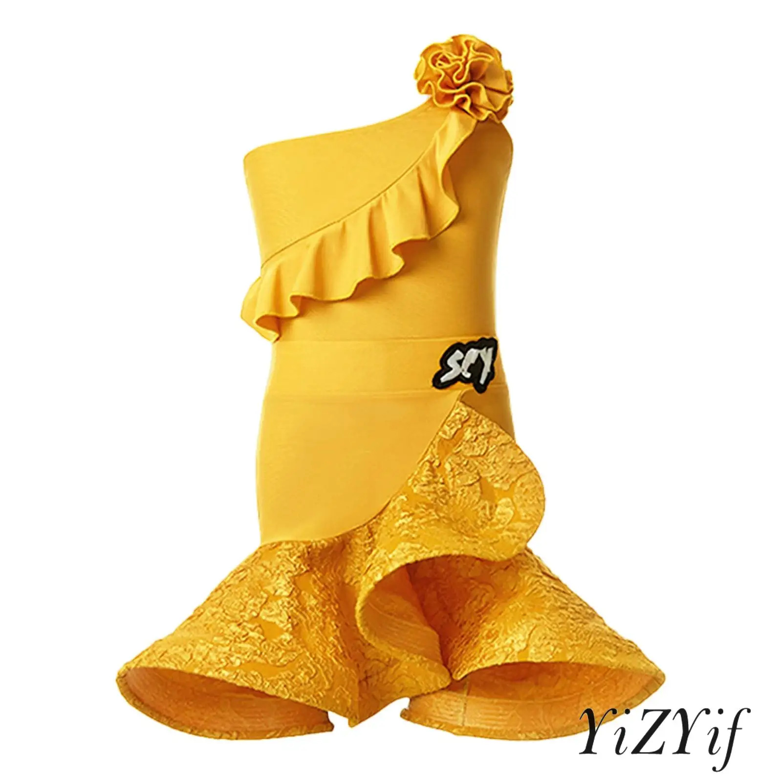 

Kids Girls One Shoulder Ruffled Latin Dance Dress for Tango Cha-cha Salsa Ballroom Dancing Practice Performance Competition