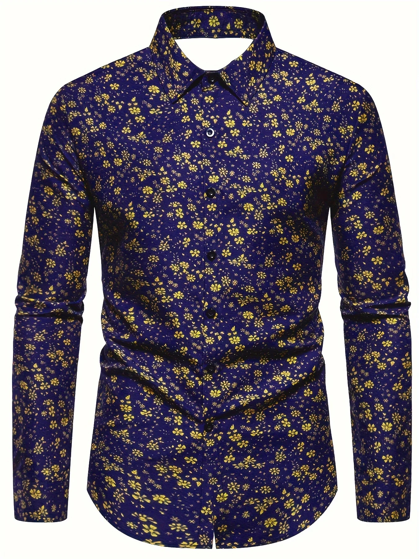 

Autumn Mens Retro Fashion Long-sleeve Shirt Breathable Top Floral Print Casual Business Shirt Turn-down Collar Full Sleeve Shirt