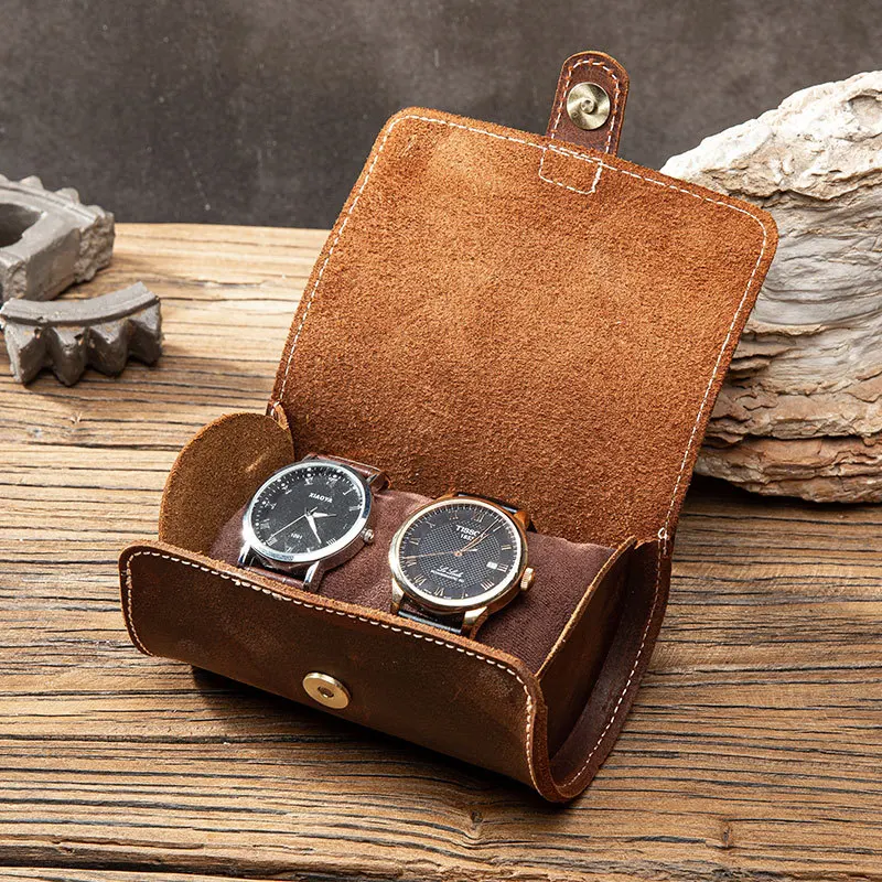 2 3 Slots Watch Roll Travel Case Chic Portable Vintage Leather Display Watch Storage Box Flip Type Convenient Watch Box