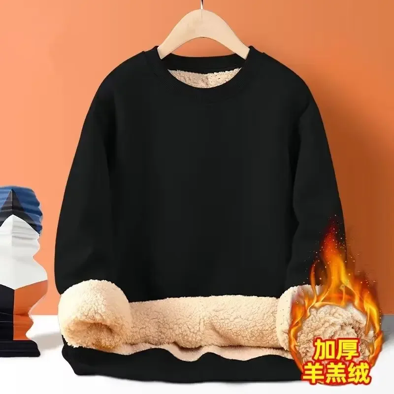 Autumn and Winter Lamb Wool Plus Thick Round Neck Hoodie for Men's Casual Loose Jacket Sweatshirt