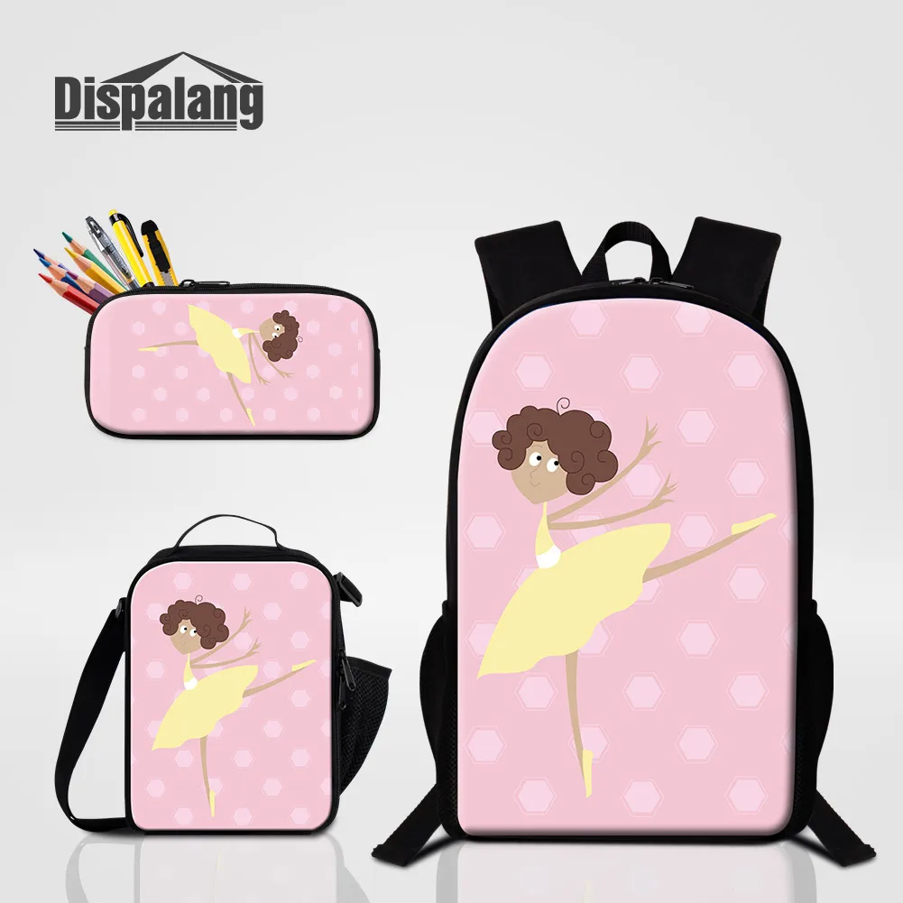 

Cute Ballet Printing School Backpack For Girls 3 PCS Bags Set Children Food Bags For Lunch Students Pencil Case Female Schoolbag