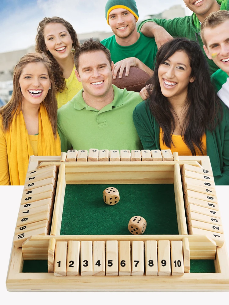 Shut The Box – jeu de société à dés, rabats et dés en bois, pour 4 joueurs, Pub, Bar, fournitures de fête, divertissement familial pour enfants et adultes