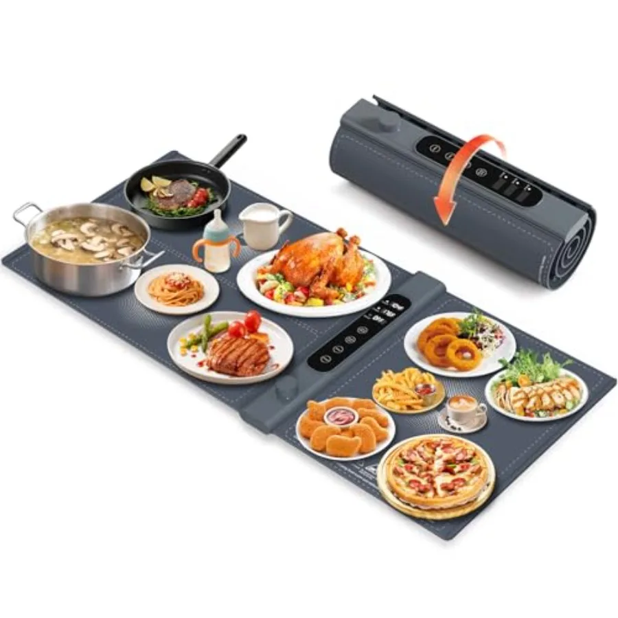 

Подогреваемый коврик для еды с 3-зонным независимым управлением, очень большой (40"x17") подогреватель для блюд с 17 температурными режимами и 6-часовым таймером
