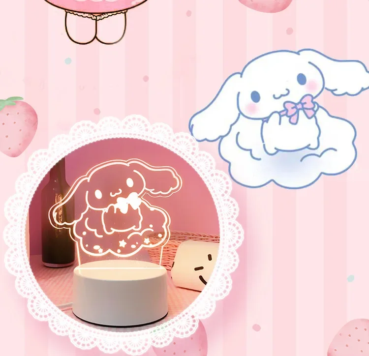 Sanrio Kuromi Figuras Anime Lâmpada Brinquedos, Cinnamoroll Night Light, Decoração do quarto Kawaii, Presente dos Namorados, Presentes de aniversário das meninas