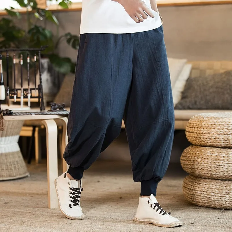 

plus Size Loose Wide Leg Pants Draped Feel Harlan Nine Point Linen Pants Cuffed Lantern Pants Casual Summer Busin Pants