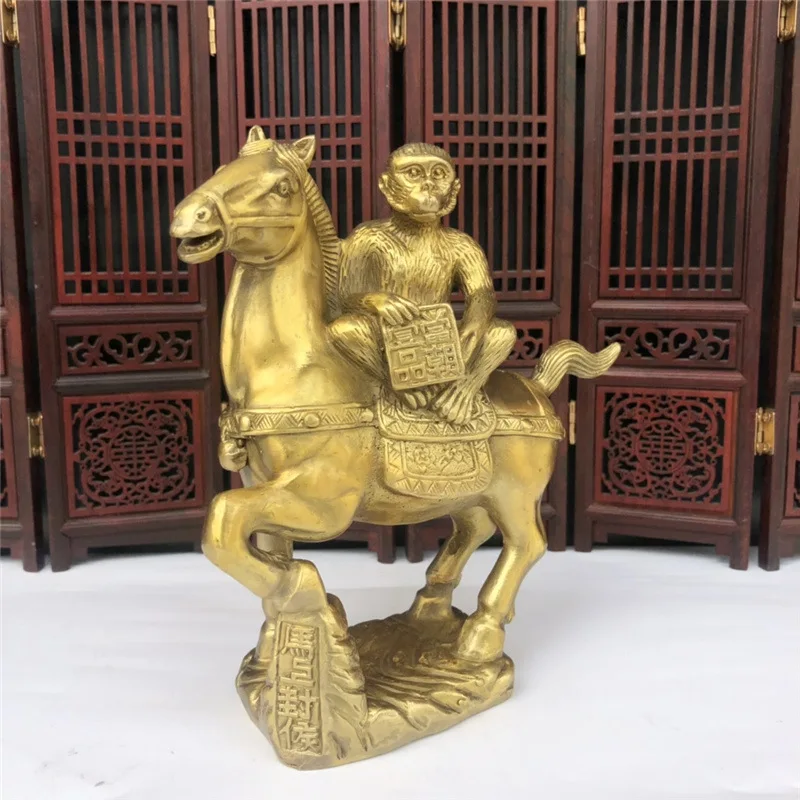Brass Handheld Banner Flag Instantly Ascend to the Rank of Marquis Twelve Zodiacs Horse Bronze Monkey Home Decor Ornament