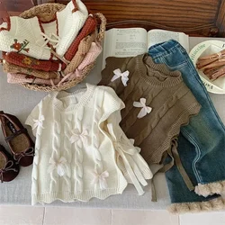 Childrens Clothing 2024 Autumn and Winter New Item Korean Childrens Knitted Vest Butterfly Knot Knitted Vest Jacket