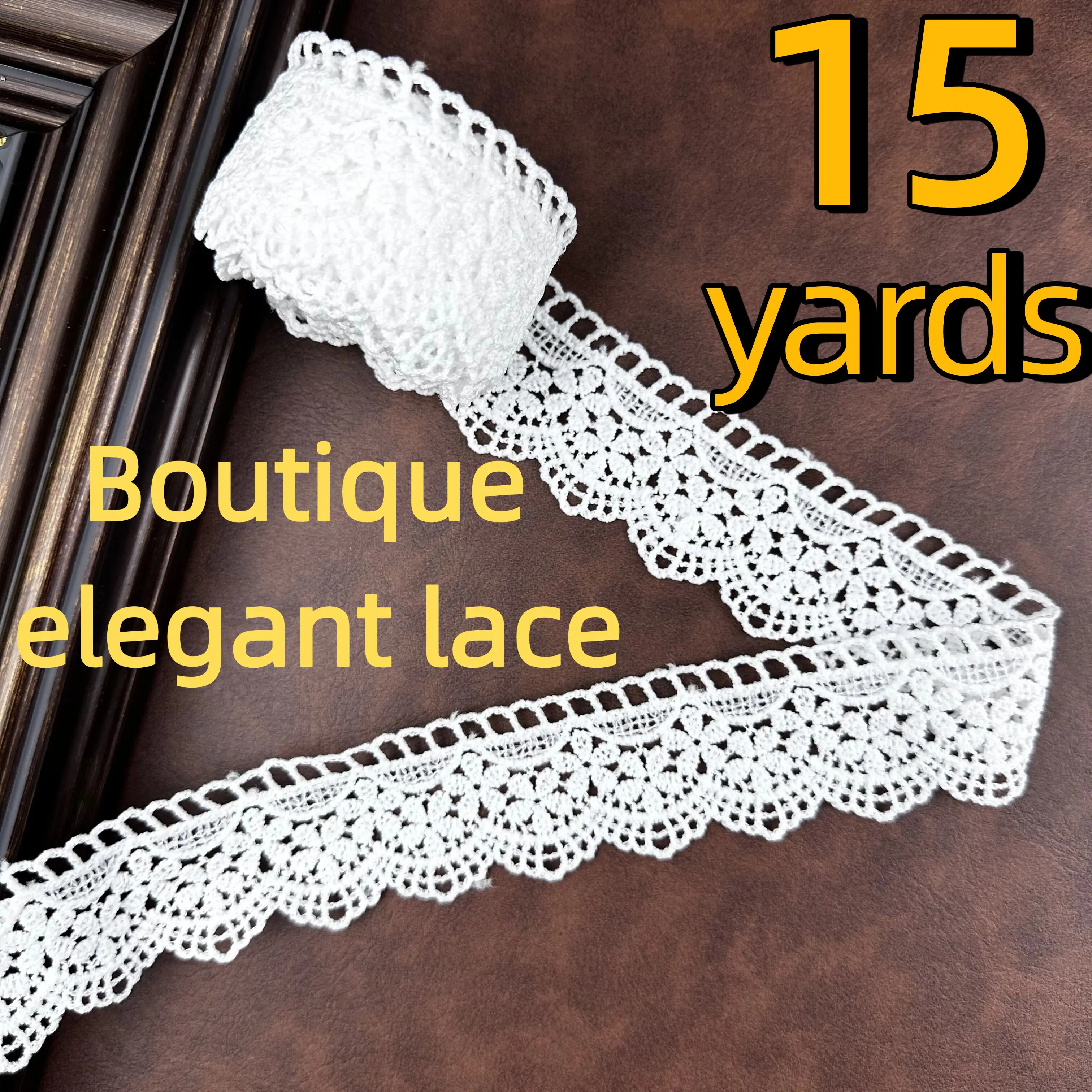 Encaje Bordado Blanco de 15 Yardas para Diversos Proyectos, Envoltura de Regalos, Bodas, Decoración del Hogar, Costura y Accesorios de Tejido