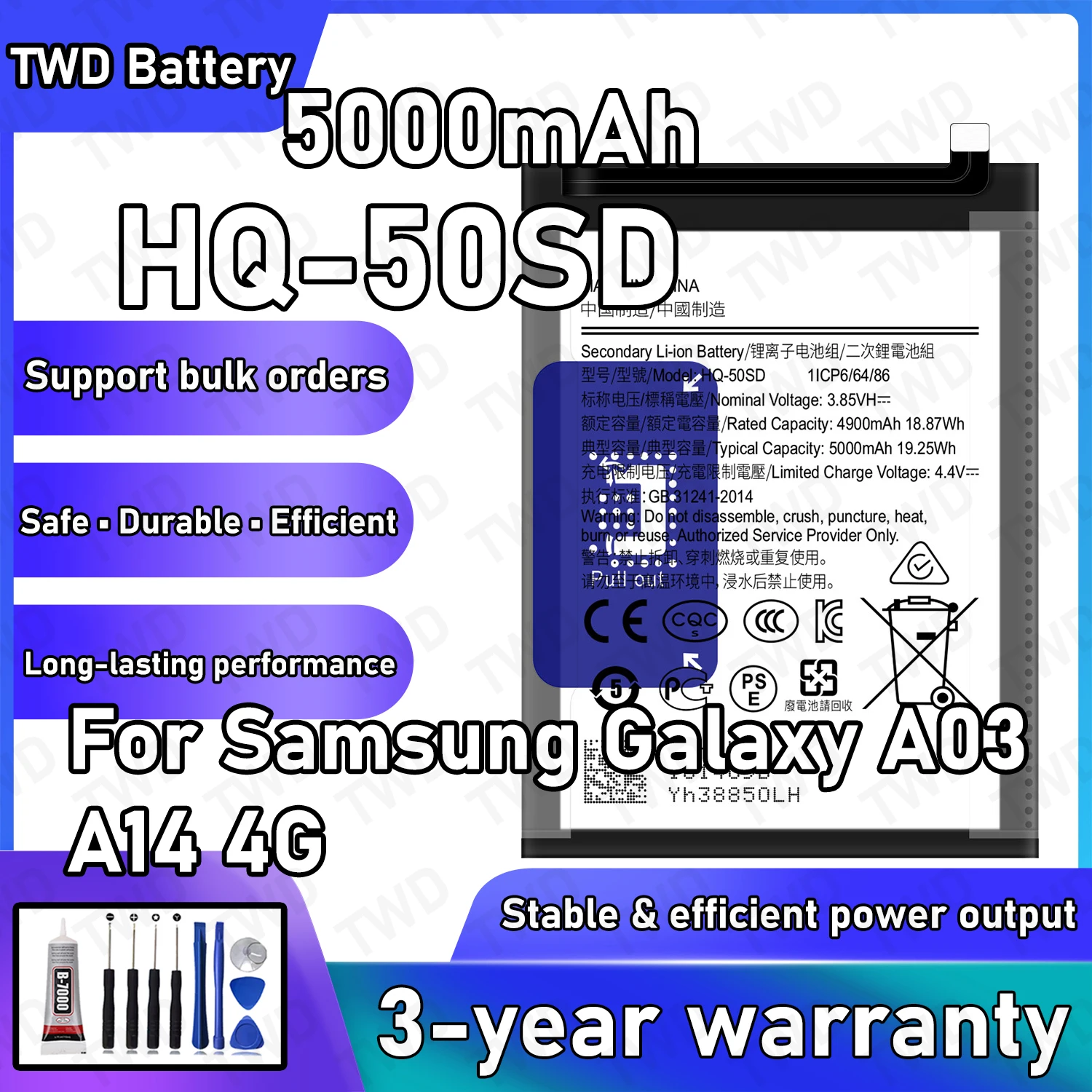 

HQ-50SD Large capacity Battery For Samsung Galaxy A03/A14 4G Batteries New High Quanlity+Free Tools