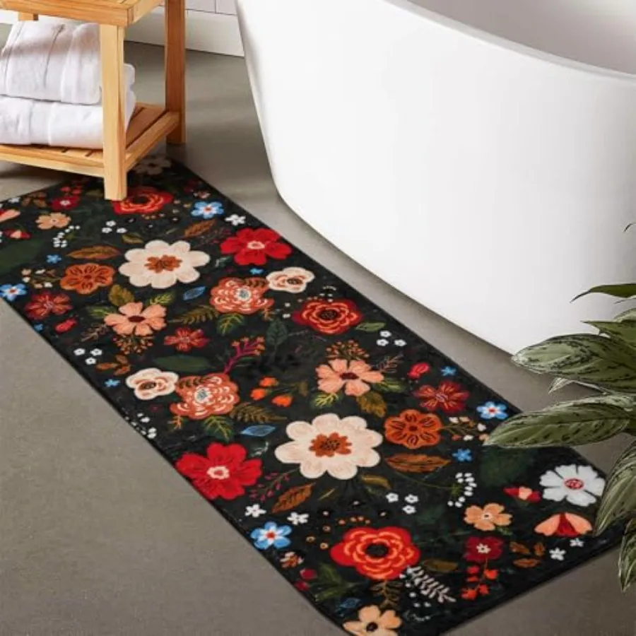 

Большой длинный коврик для ванной с цветочным узором, 24 x 60 дюймов, нескользящий, моющийся, милый цветочный коврик для ванны