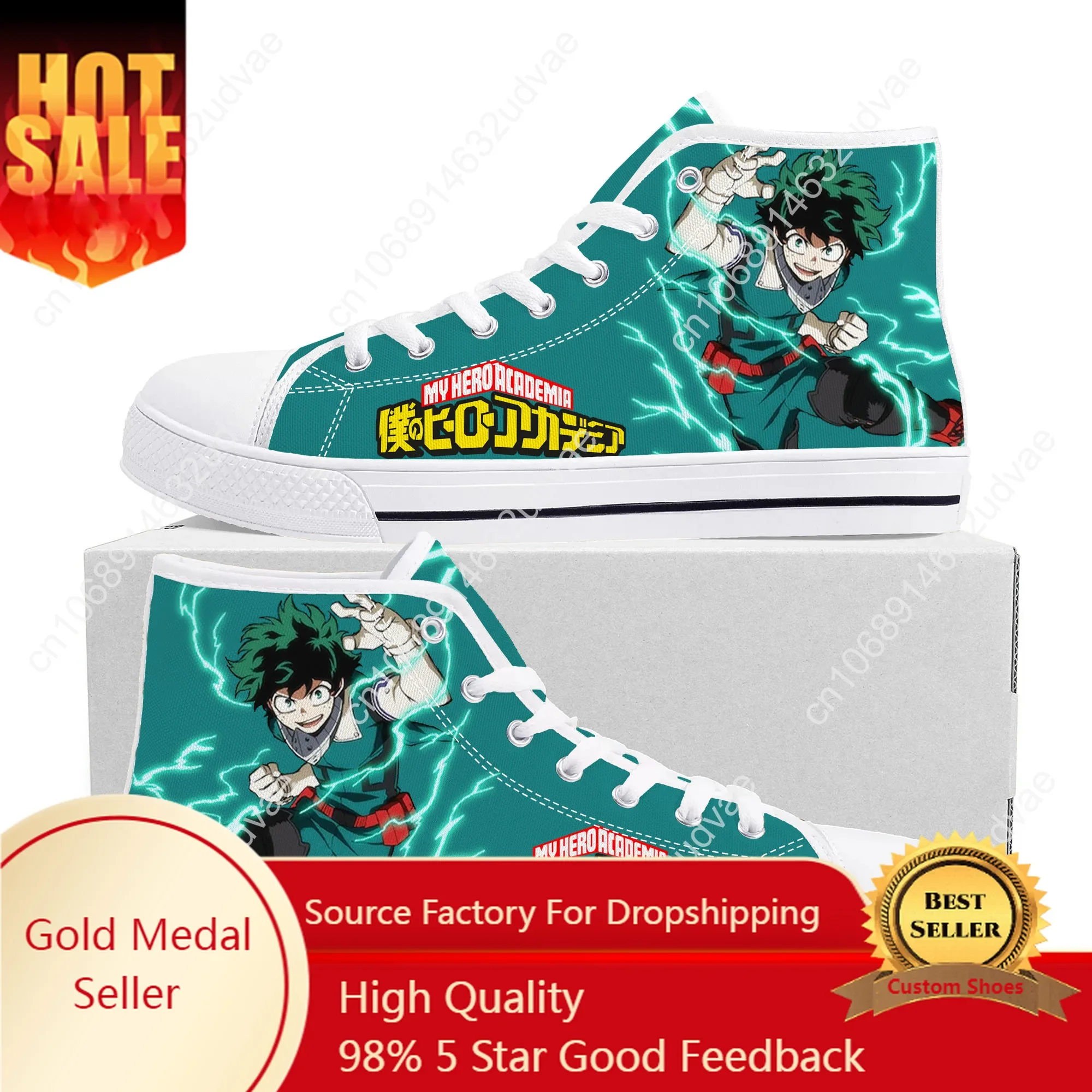 

Izuku Midoriya High Top Sneakers My Hero Academia Mens Womens Teenager High Quality Canvas Sneaker Couple Shoes Custom Shoe