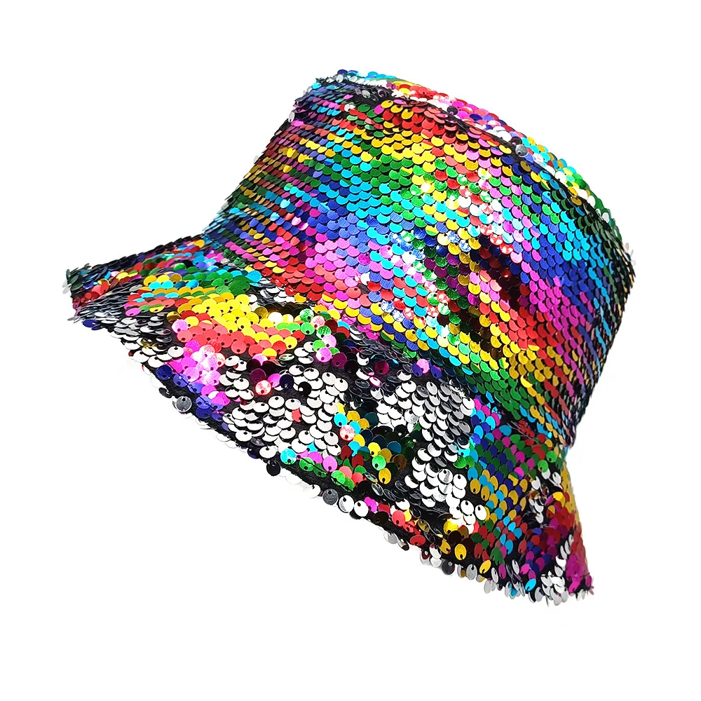 Bunter Glitzer-Pailletten Panama Damen Mode Dekorativer Bucket Hat Frühling Sommer Sonnenschutz Fischerhut Outdoor Sonnenhut Hiphop