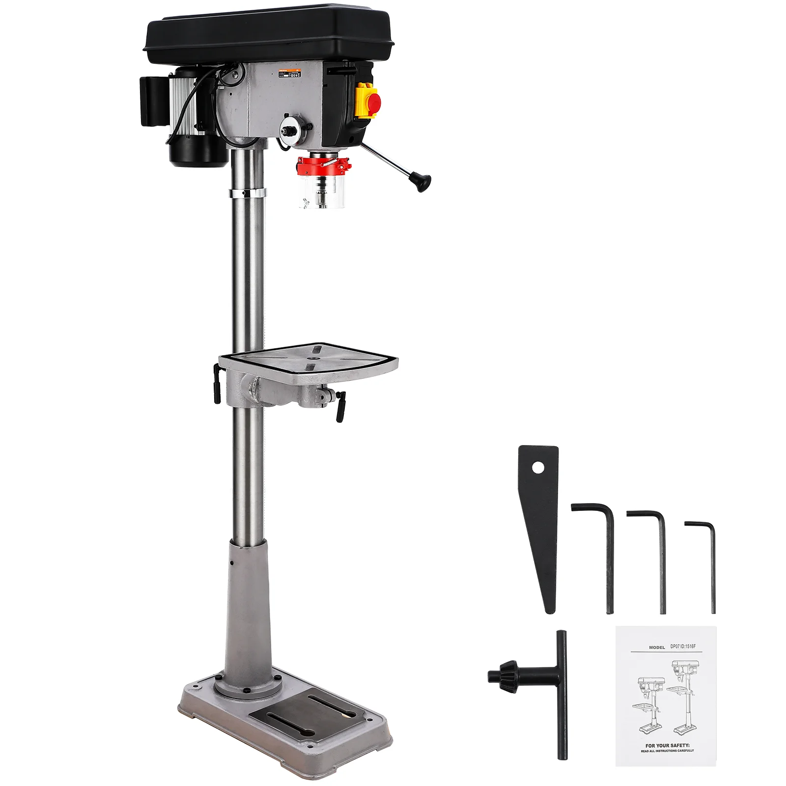 15 in Floor Drill Press, 7.5 Amp 120V Pure Copper Motor, 288-3084 RPM Variable Speed Cast Iron Bench Drill Press, 0-45° Tilting