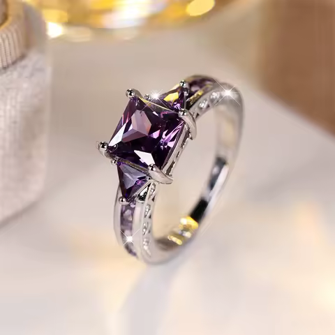 Luxury Female Crystal Pink Stone Ring Trendy Silver Color Engagement Wedding Jewelry