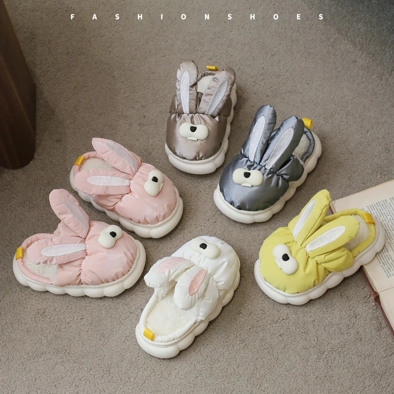 

Fashion Rabbit 3D Girls Boy's Slippers Cute Cartoon Warm Plush Kids Winter Shoes Soft Anti Slip Design Children's Home Slippers