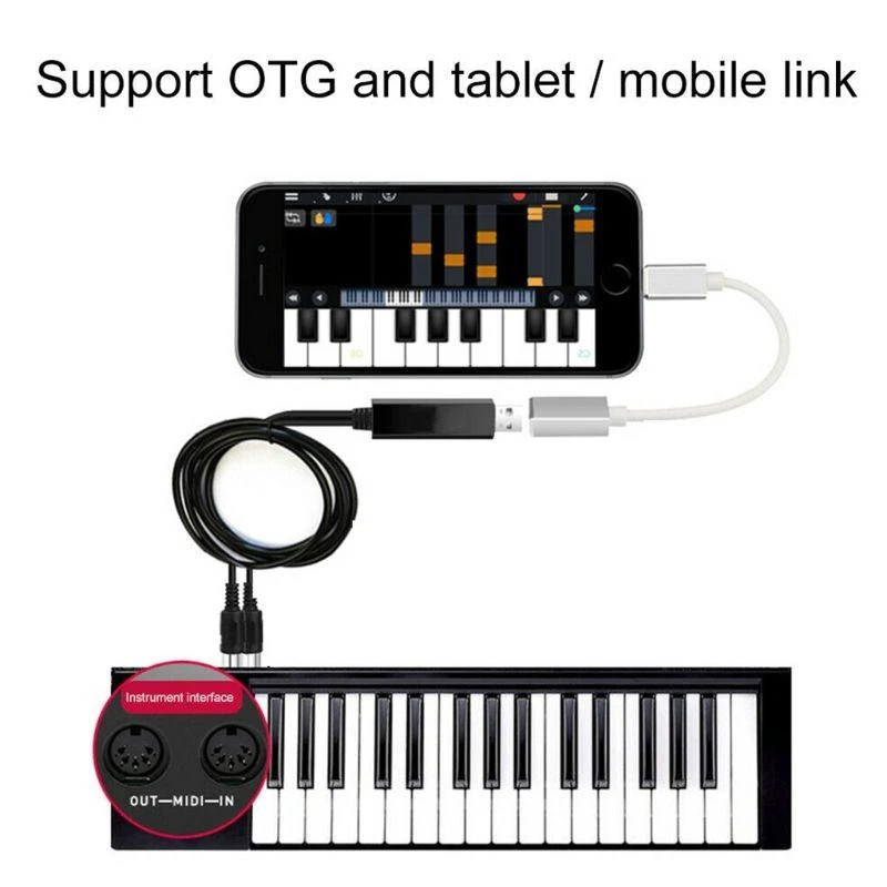 MIDI to USB Cable Wire Plug Controller Adapter 2Meter Long for Computer Piano 
