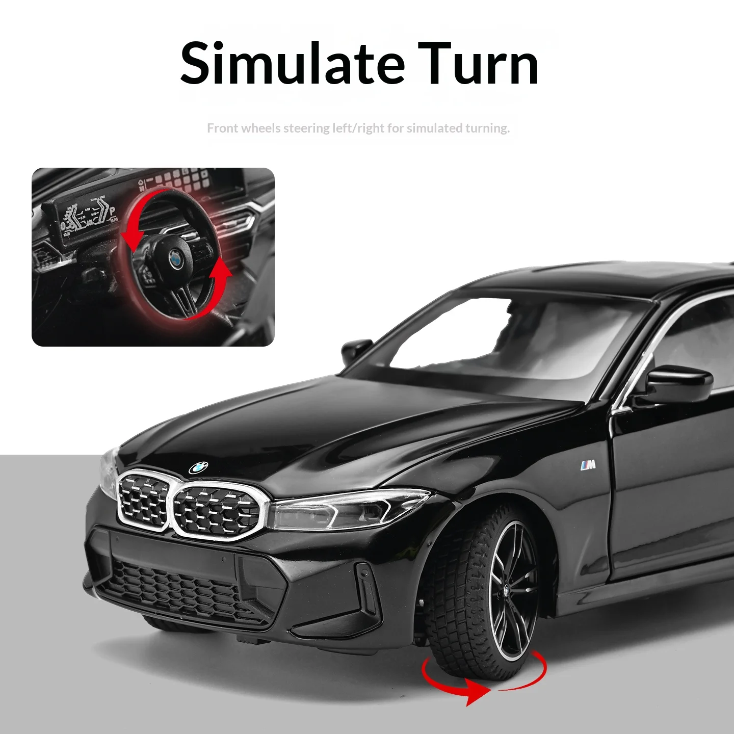 โมเดลรถบีเอ็มดับเบิลยู ซีรีส์ 3 อัลลอยด์ สเกล 1/24 พร้อมรายละเอียดภายในเสมือนจริง เสียงและไฟ ระบบดึงหลัง ของสะสมสำหรับผู้ใหญ่
