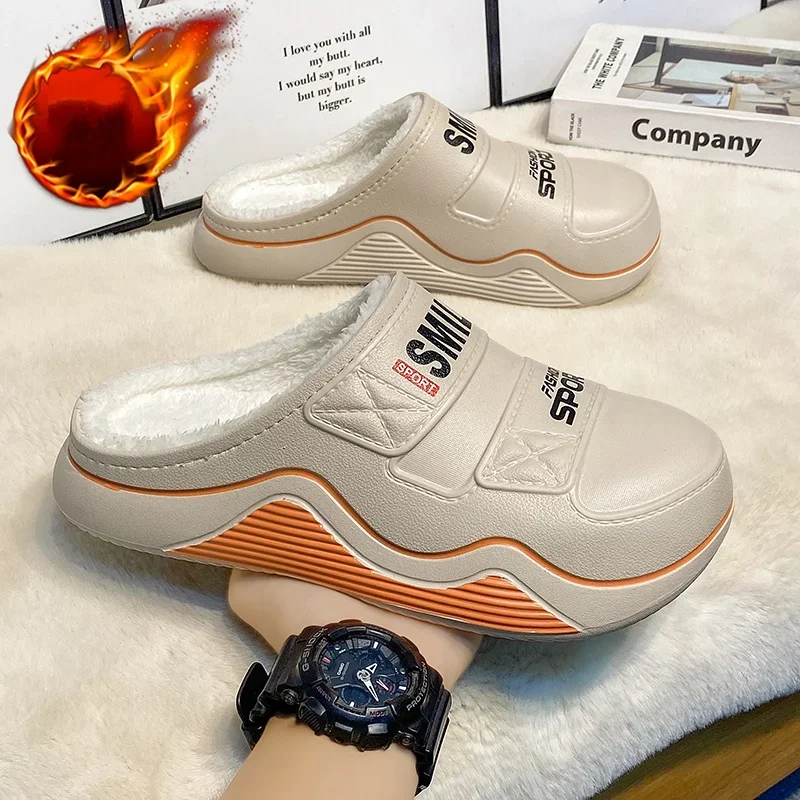 

Осень и зима, теплая, на флисовой подкладке, утолщенная, для дома и повседневной носки, нескользящая, водонепроницаемая, хлопковая обувь на толстой подошве.