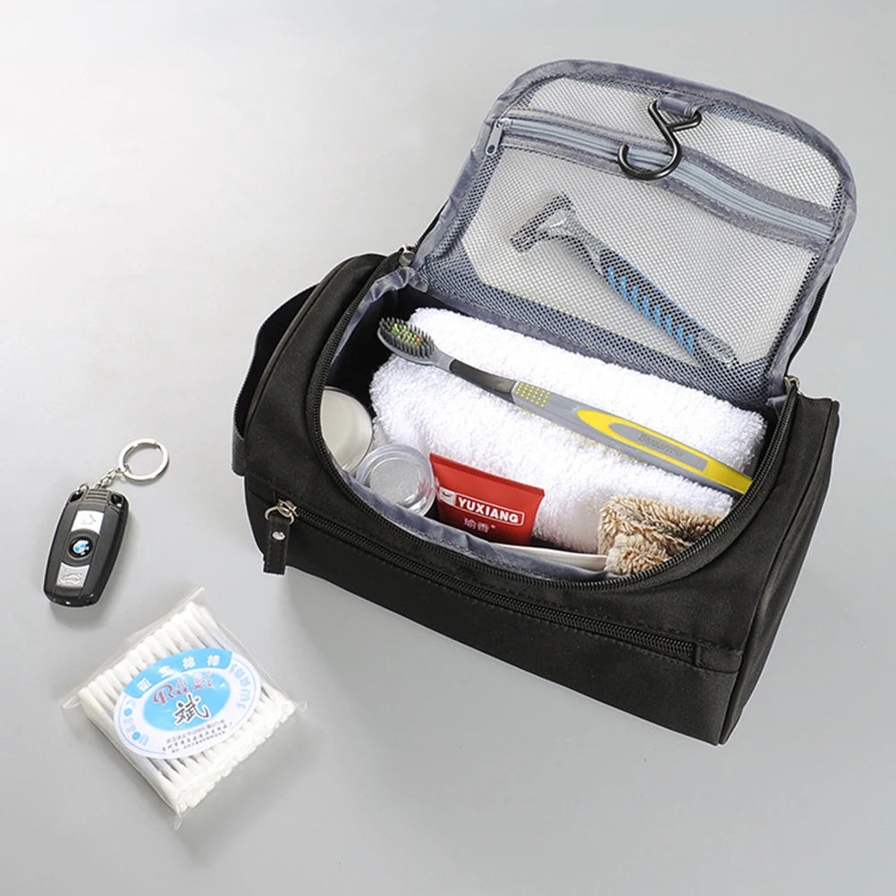 Bolsa impermeable, almacenamiento de artículos de tocador, lavado de viaje multifunción, organizador de maquillaje colgante portátil de gran capacidad negro