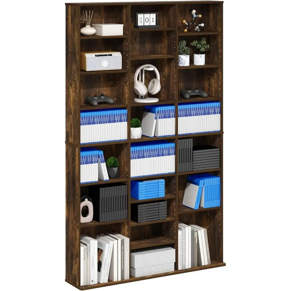 

Стеллаж для DVD-дисков, 24-ярусный широкий стеллаж для CD-дисков, стеллаж для медиаустройств с регулируемыми полками, шкаф для хранения 8 x 3 DVD-дисков, CD/Blu-ray/игровых дисков, простая сборка