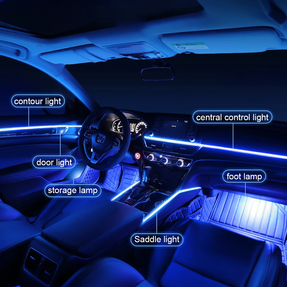 18 in 1 LED Car Ambient Light RGB 64 Color Acrylic Fiber Optic Guide Light Strip For Car Interior Decoration Atmosphere Lamp APP