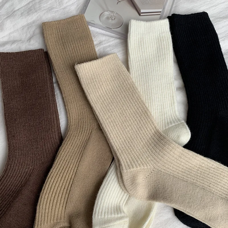 Warm Autumn Brown Socks Sea Salt Cream Rolls Multi Color Medium Tube Stacked Socks Versatile Khaki Socks