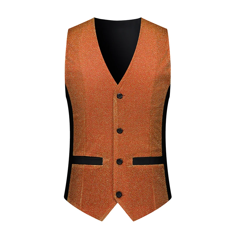 Men Shiny Silk Suit Vest Slim Fit Formal Waistcoat Glitter Business Workwear Wedding Party Banquet Sleeveless Blazer Vest