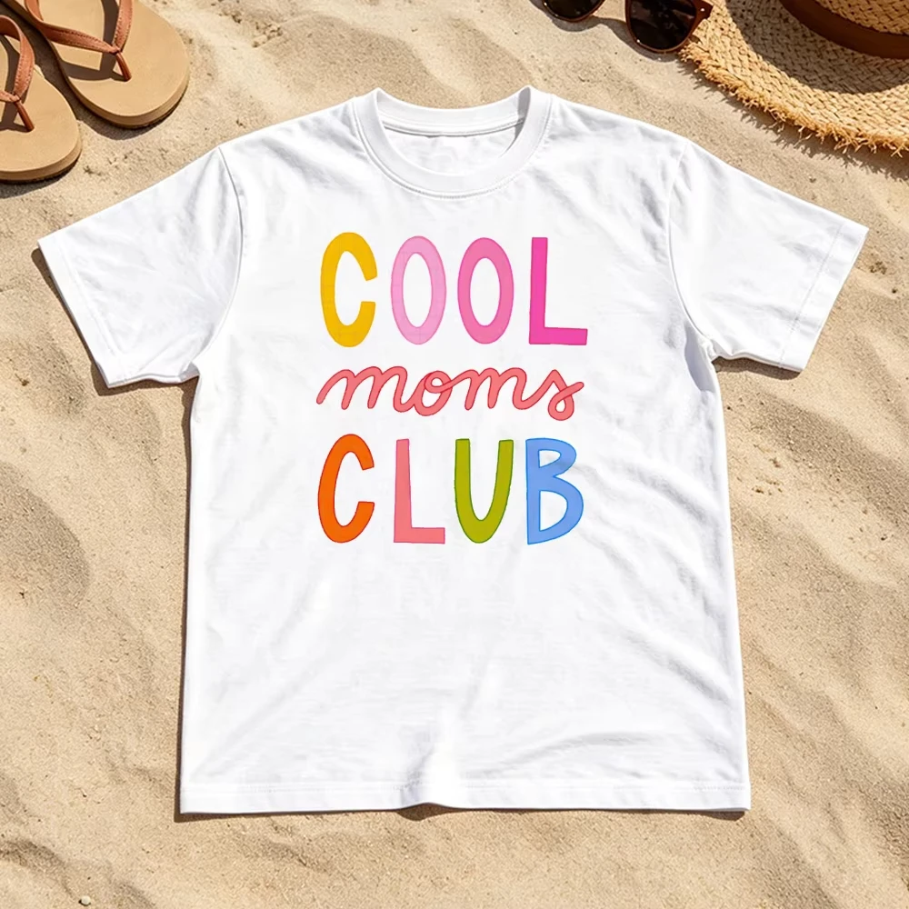 Cool Moms Club Rainbow Letter Unisex Print Oversized Short Sleeve Cotton Tee Mama Life Loose Fit Casual Comfortable Daily Wear