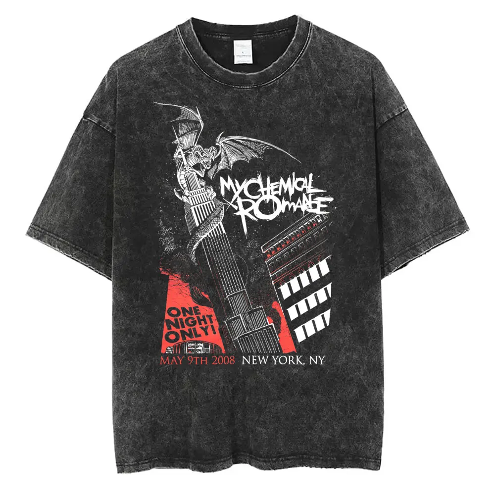 Rock Band My Chemical Romance Music Cover Washed Vintage Printed Tshirt Men Women Punk Emo Rock Oversized Short Sleeve T Shirts